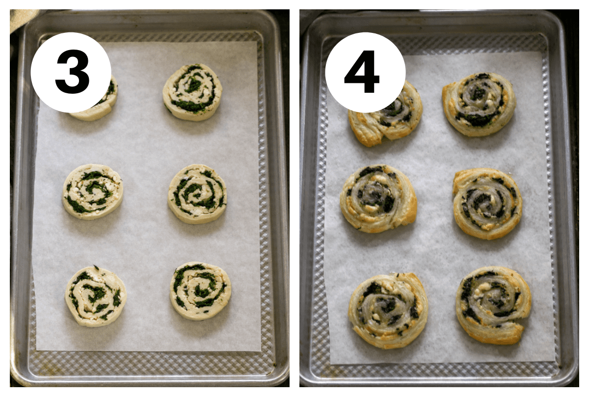 Spinach pinwheels process shots numbered 3,4.