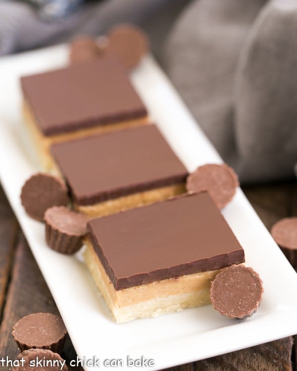 Tagalong Cookie Bars on a white tray.