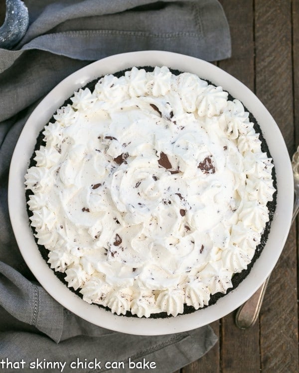 Overhead view of a Triple Chocolate Layer Pie Recipe.