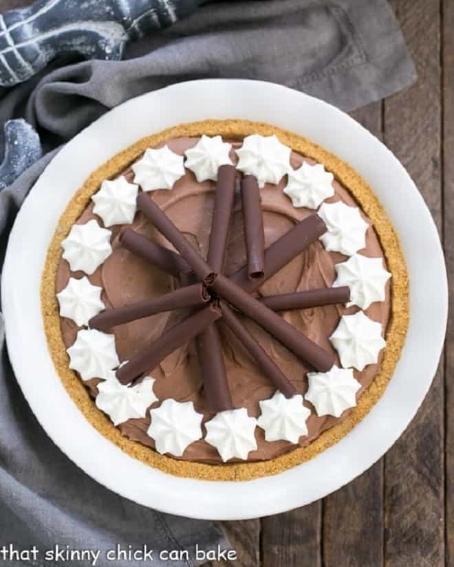 Chocolate Cream Pie overhead view.