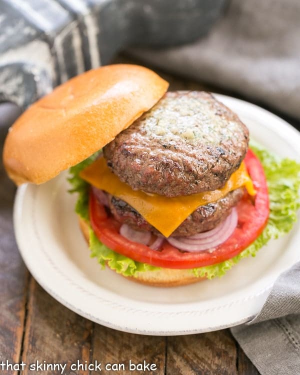 Grilled Butter Burgers | With 2 hamburger patties topped with compound butter, buttered buns and all the fixings!