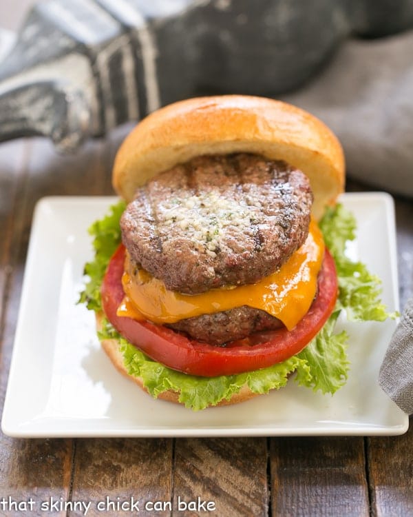 Grilled Butter Burgers | With 2 hamburger patties topped with compound butter, buttered buns and all the fixings!