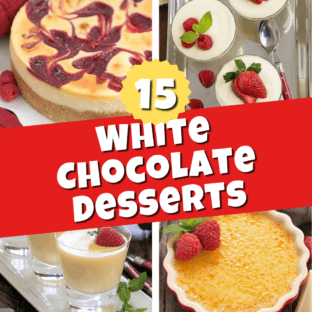 White chocolate dessert collage with 4 images and a title text box.
