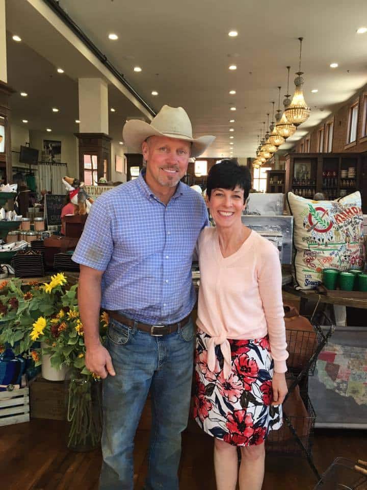 Liz and the Pioneer woman\'s husband at their retail shop in Oklahoma.