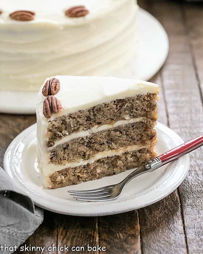 Slice of Banana Cake on a white plate