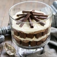 Fudgy Brownie Trifle with Chocolate Mousse | 3 outrageously delicious layers plus chocolate curls!