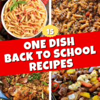 Collage of 4 One Dish Back to School Recipes.
