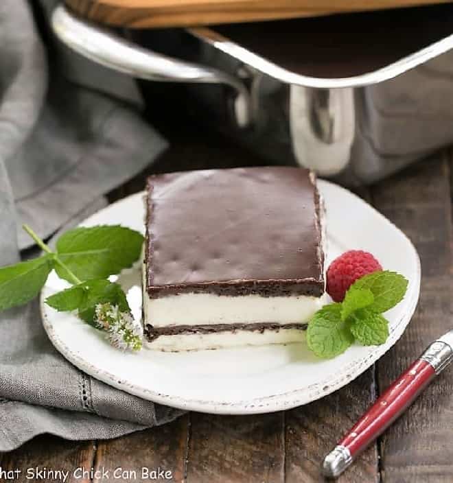 No Bake Chocolate Lasagna slice on a white plate