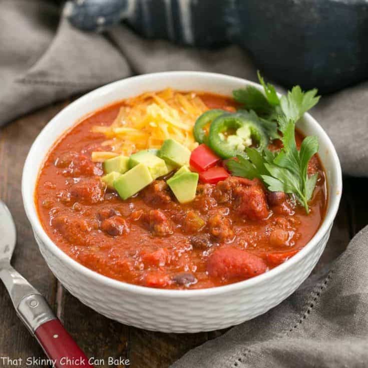 Easy Black Bean Chili in a white bowl