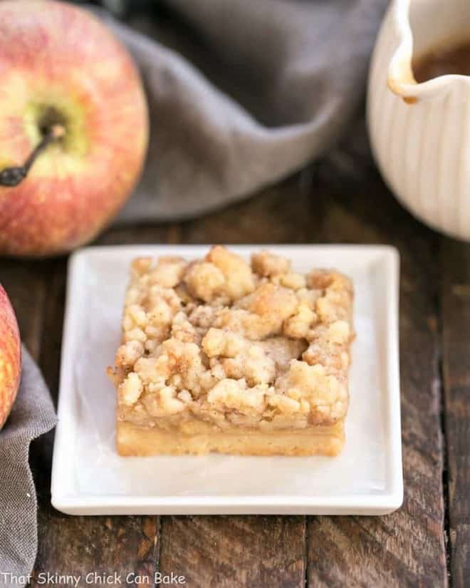 A single Caramel Apple  Bar on a square plate.