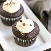 Frosted Black Bottom Cupcakes | Cocoa Cupcakes with a chocolate chip studded cream cheese filling and a swirl of dreamy cream cheese frosting #chocolate #cupcakes