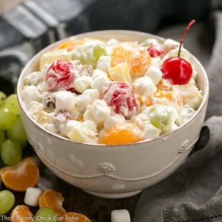 The Best Ambrosia Salad {No Cool Whip} | A dreamy fruit and coconut salad with marshmallows and pecans.