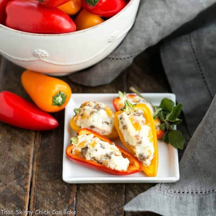 Cream Cheese Stuffed Mini Peppers with Sausage | An easy, flavorful appetizer for dinner with friends or game day entertaining! #ad #DivineFlavor