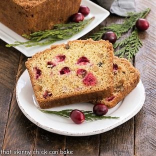 Cranberry Nut Bread slices on a white plate