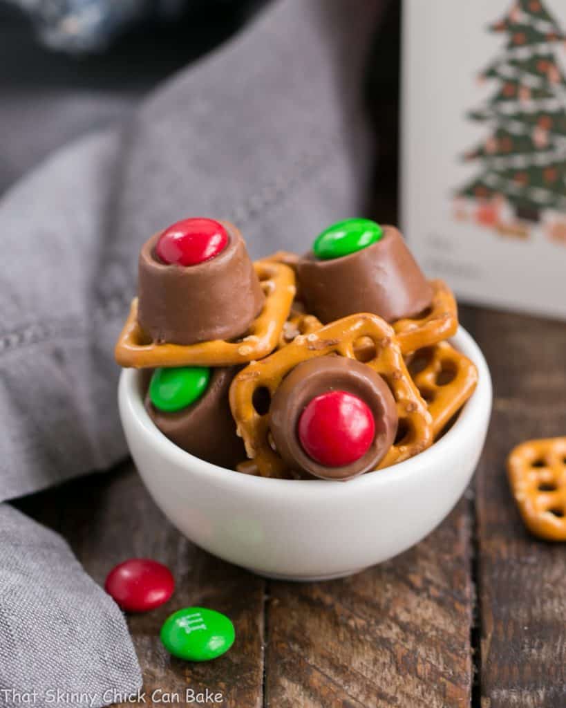 Easy Rolo Pretzel Bites in a small white bowl