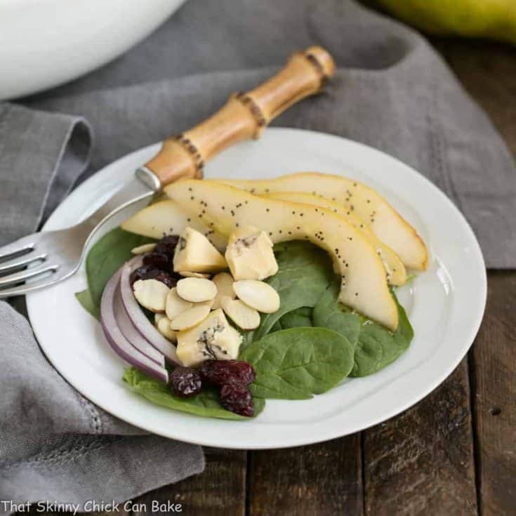 Pear Spinach Salad with Poppy Seed Dressing | A terrific autumn or winter salad with an out of this world salad dressing!