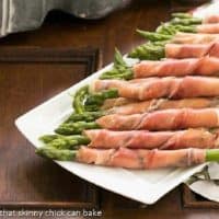 Prosciutto Wrapped Asparagus with Boursin on a serving platter
