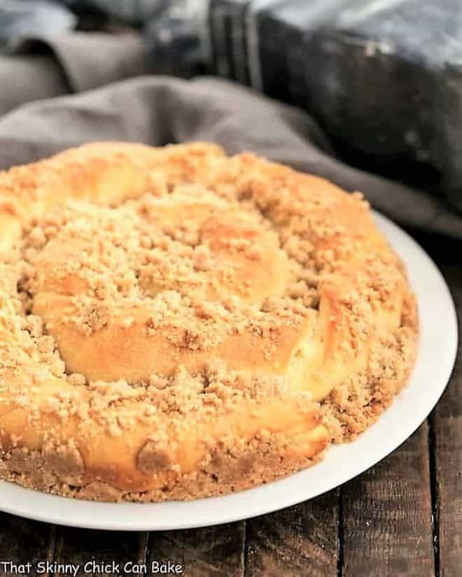 Copycat Sara Lee Coffee Cake on a white serving plate