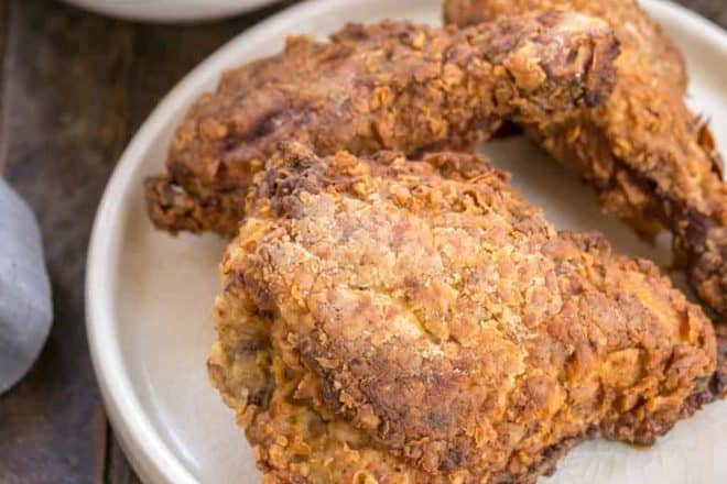 Easy Southern Fried Chicken Recipe | Brined, breaded, shallow fried and baked for a fabulous picnic or game day dinner!