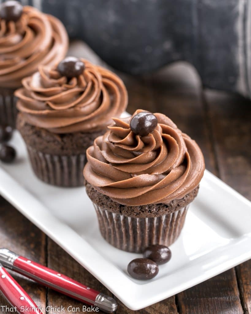 Close view of frosted chocolate mocha cupcakes