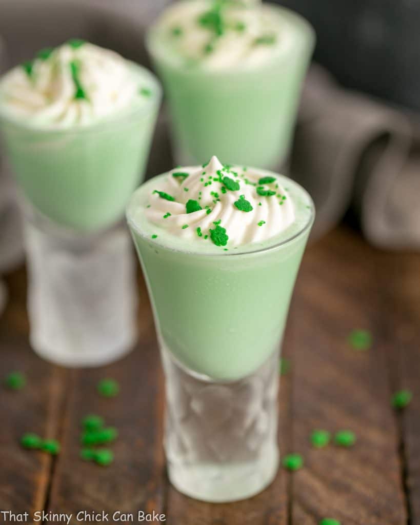 Shamrock Shooters with Creme de Menthe in small glasses
