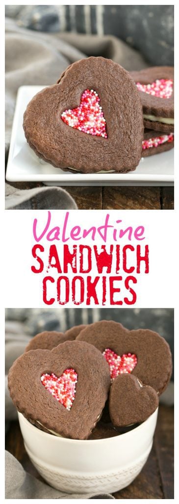 Chocolate Heart Sandwich Cookies | Cocoa cut out cookies filled with white chocolate ganache