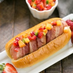 Bacon Wrapped Hot Dogs with Fruit Salsa