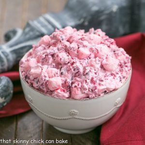 Cranberry Fluff Salad in a white bowl
