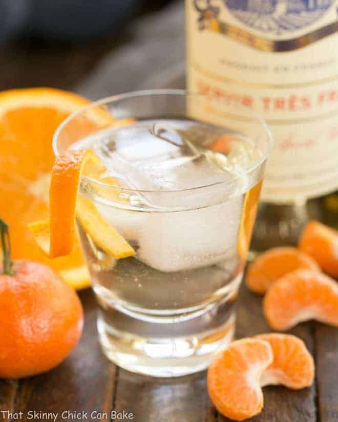 A glass of Lillet French Aperitif with an Orange Twist.