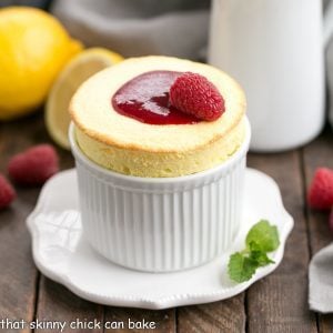 Raspberry Topped Lemon Soufflés 