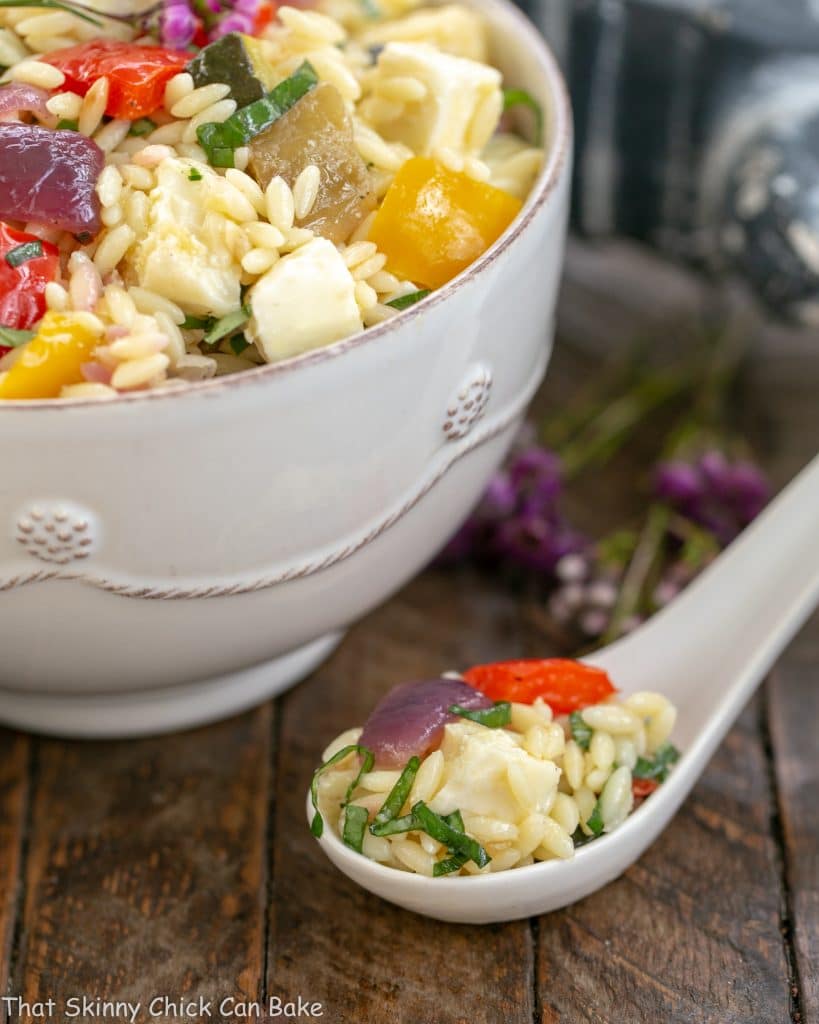 Roasted Vegetable Salad with Orzo, Mozzarella and Basil - a delicious pasta salad that's perfect for any gathering! Roasted Vegetable Salad with Orzo, Mozzarella and Basil - a delicious pasta salad that's perfect for any gathering!