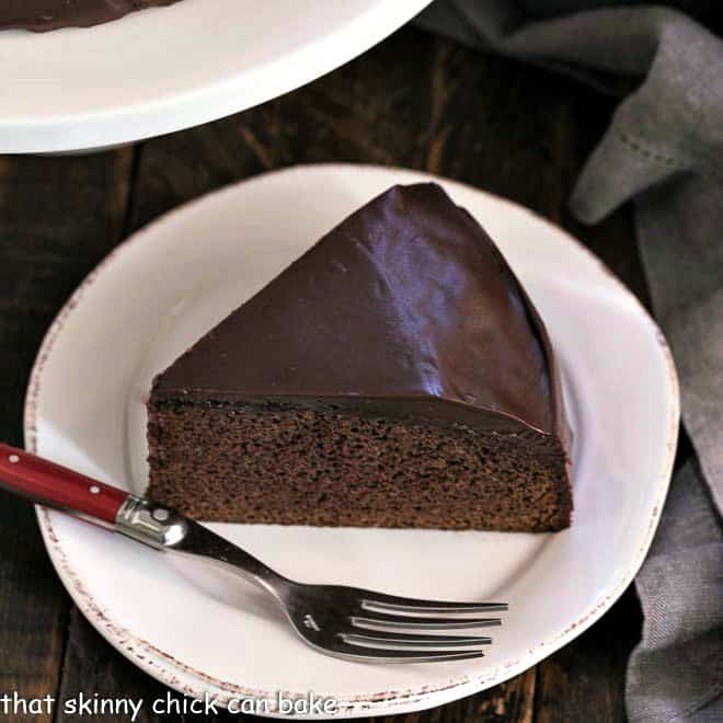 One Layer Chocolate Cake Recipe slice on a white plate