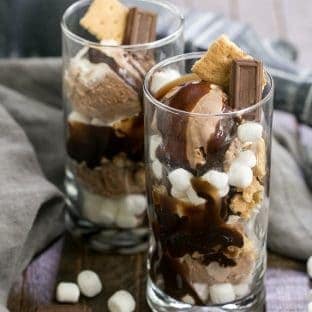 S'mores Ice Cream Sundae - ice cream, fudge sauce, mini marshmallows and graham crackers for a frozen summer treat