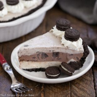 Layered Ice Cream Pie with Chocolate Cookie Crust - an easy no-bake frozen dessert that's perfect for summer!