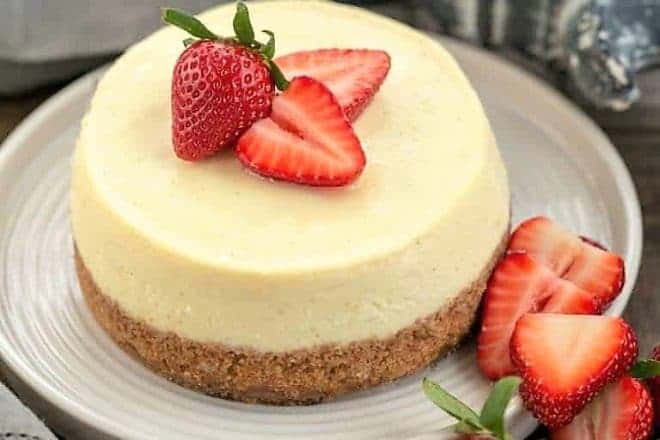 Vanilla Bean Instant Pot Cheesecake on a white plate