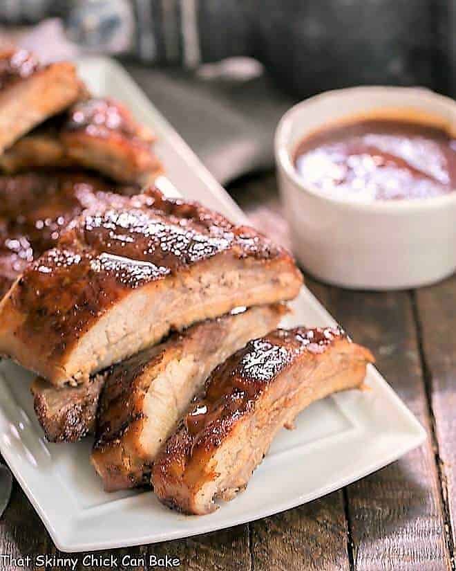 Instant Pot Baby Back Ribs on a white serving tray
