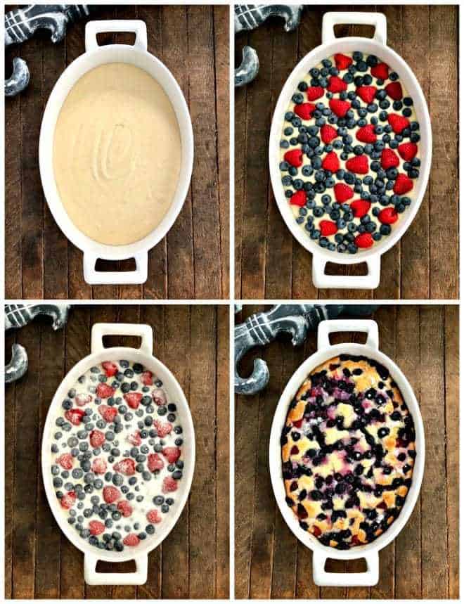 4 process shots of how to make a Berry Cobbler 
