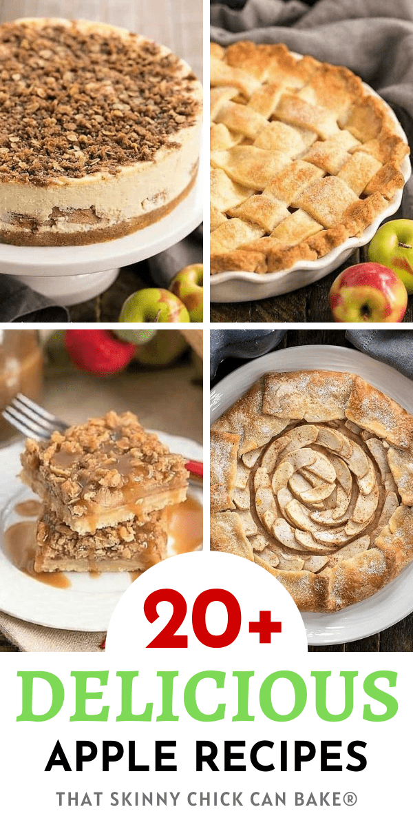 20+ Apple Recipes collage with 4 photos and a text box.