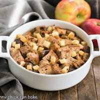 Gluten Free Apple Cinnamon Bread Pudding in a small casserole dish