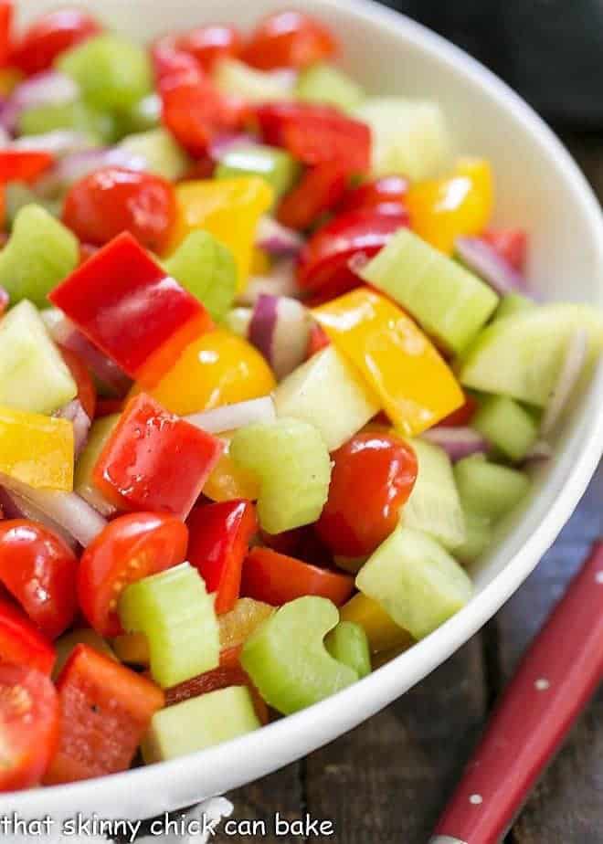 Marinated Vegetable Salad - a refreshing salad with a simple dressing and a touch of sweetness! Marinated Vegetable Salad close view of vegetables