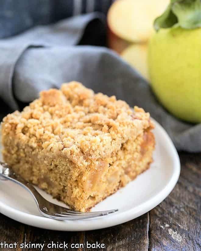 Apple Streusel Coffee Cake on a small white plate