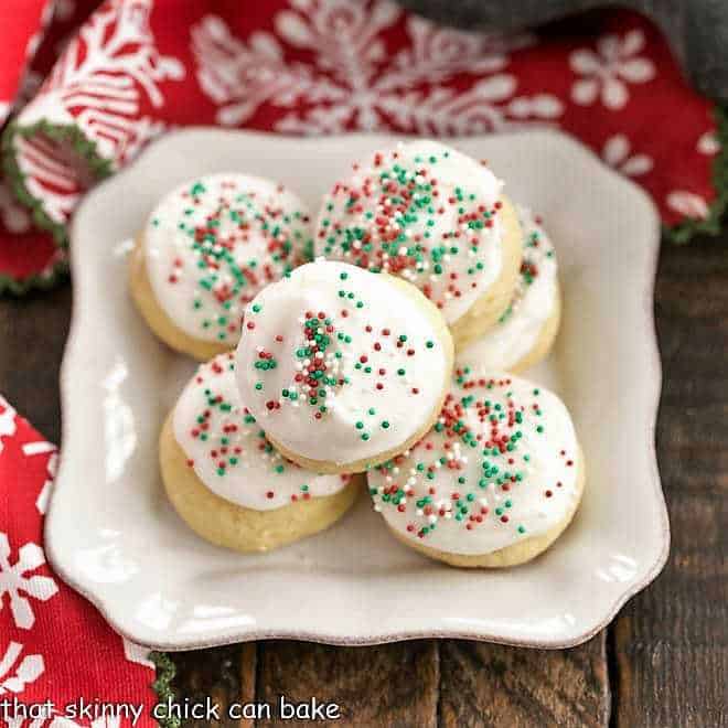 Italian Ricotta Cookies on a square white plate