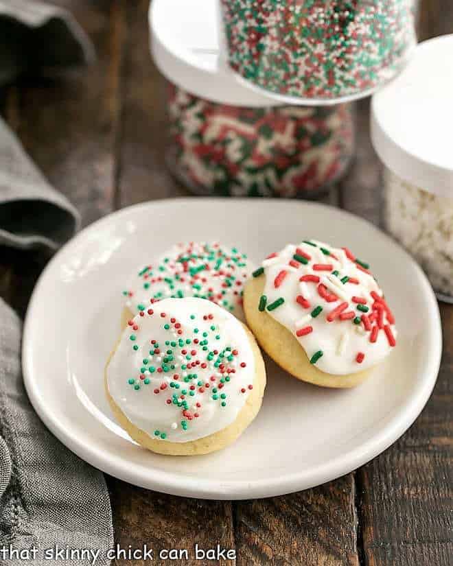 Italian Ricotta Cookies on a round white plate