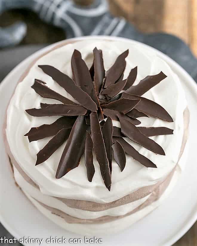 Overhead view of Layered Chocolate Meringue Cake.