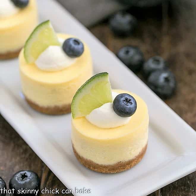 Mini Margarita Cheesecakes on a white tray