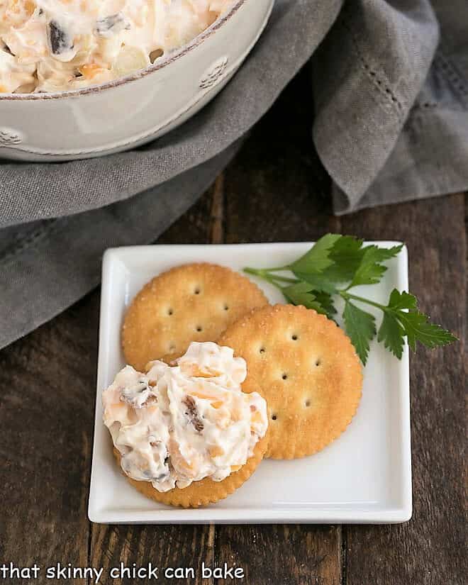 Bacon Cheddar Dip on a cracker.