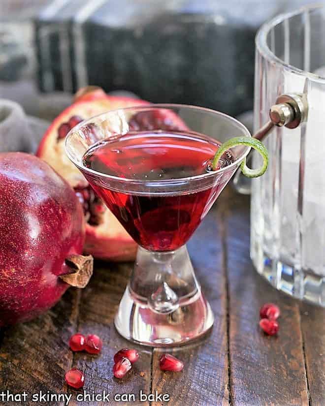  Pomegranate Cosmopolitan Cocktail in a martini glass.