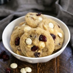 Cranberry White Chocolate Cookies in a white bowl