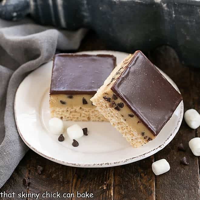 2 Rice Krispie Treats on a round white plate