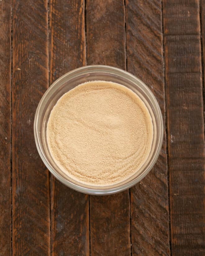 Yeast and water in small bowl.